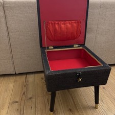 Vintage Mid Century 1960s sherborne sewing box Storage Red Black Gold Chenille
