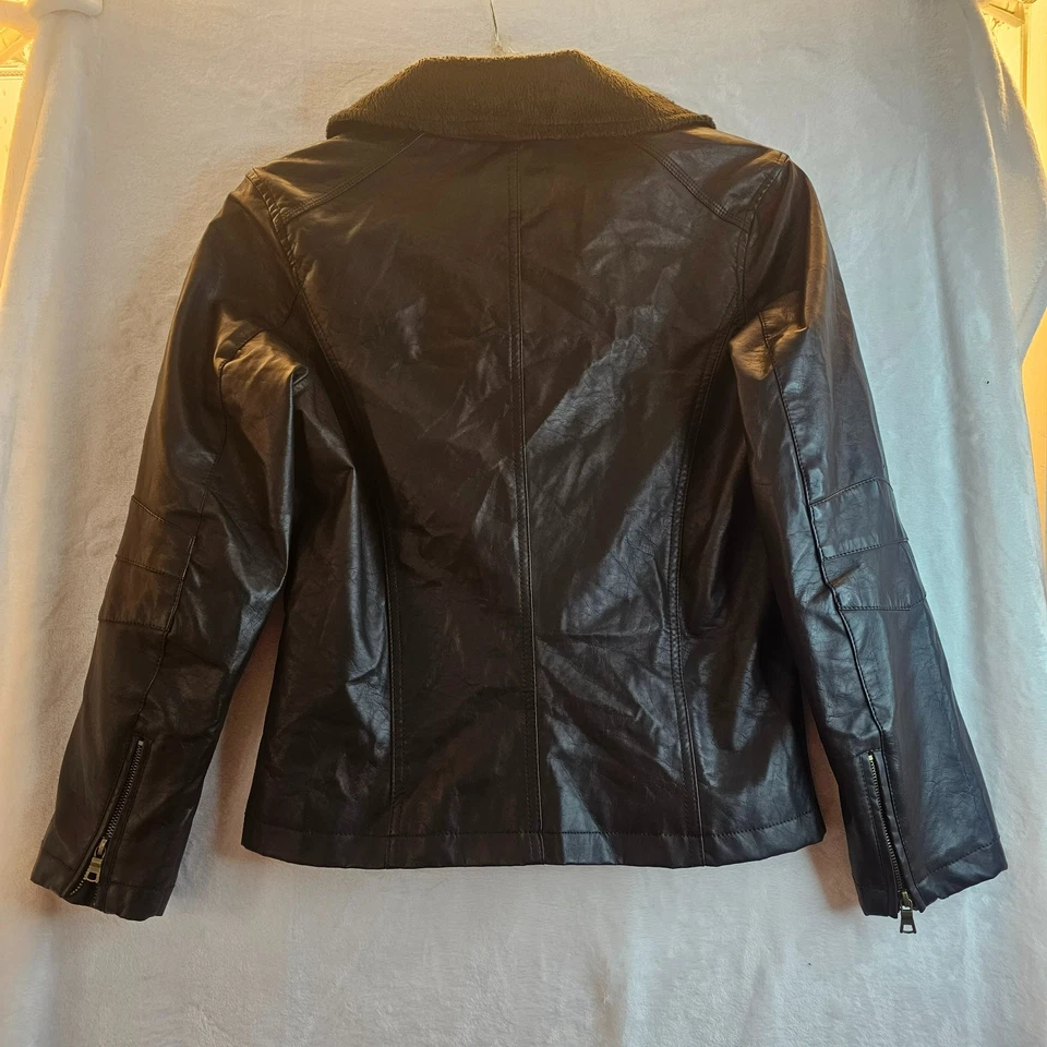 Brave Soul Faux Leather Fur Moto Jacket Dark Brown Chocolate Size L Pockets - Image 4 of 4