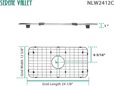 Serene Valley Sink Bottom Grid 24-1/8'' x 12-5/8'', Centered Drain NLW2412C