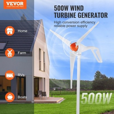 500W 12V Wind Turbine Generator 3-Blade 2.5m/s Start with MPPT