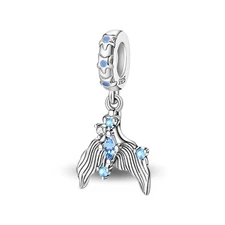 KUNSIR 925 Sterling Silver Mermaid Tail Dangle Charm For Bracelet DIY Charm Gift
