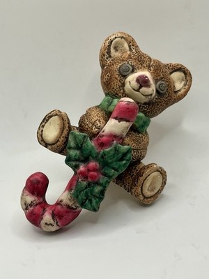 Vintage Ceramic Hand Painted Teddy Bear Candy Cane Christmas Stocking Hanger 6 
