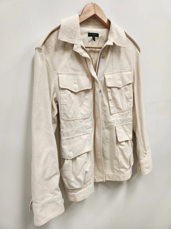 Rag And Bone New York Size XS Cream Cotton Canvas Utility Jacket Zip Closure - Image 2 of 4