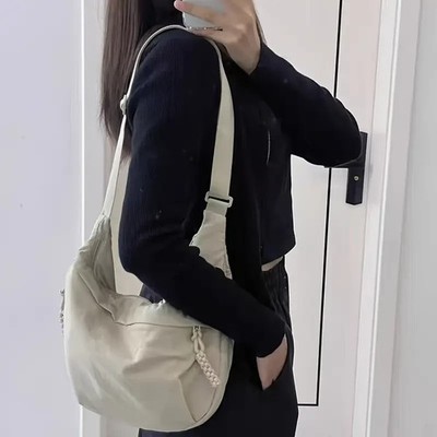 Nylon Crossbody Shoulder Bag Half Moon Light Beige SALE HELPS DOGS & CATS!