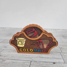 VTG Leather Hand Tooled Colombia Coasters Set Of 6, Folk Art Embossed Scene