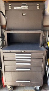 Kennedy three piece tool box with hardware tools and measuring equipment 