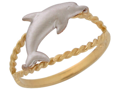 10k oder 14k bicolor Gold wunderschön gedrehter Split Band Delphin Sea Life Ring