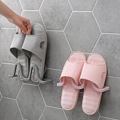 Wall Mounted Shoe Rack Bathroom Slippers Hanger Adhesive Slippers Shelf  Home Spa
