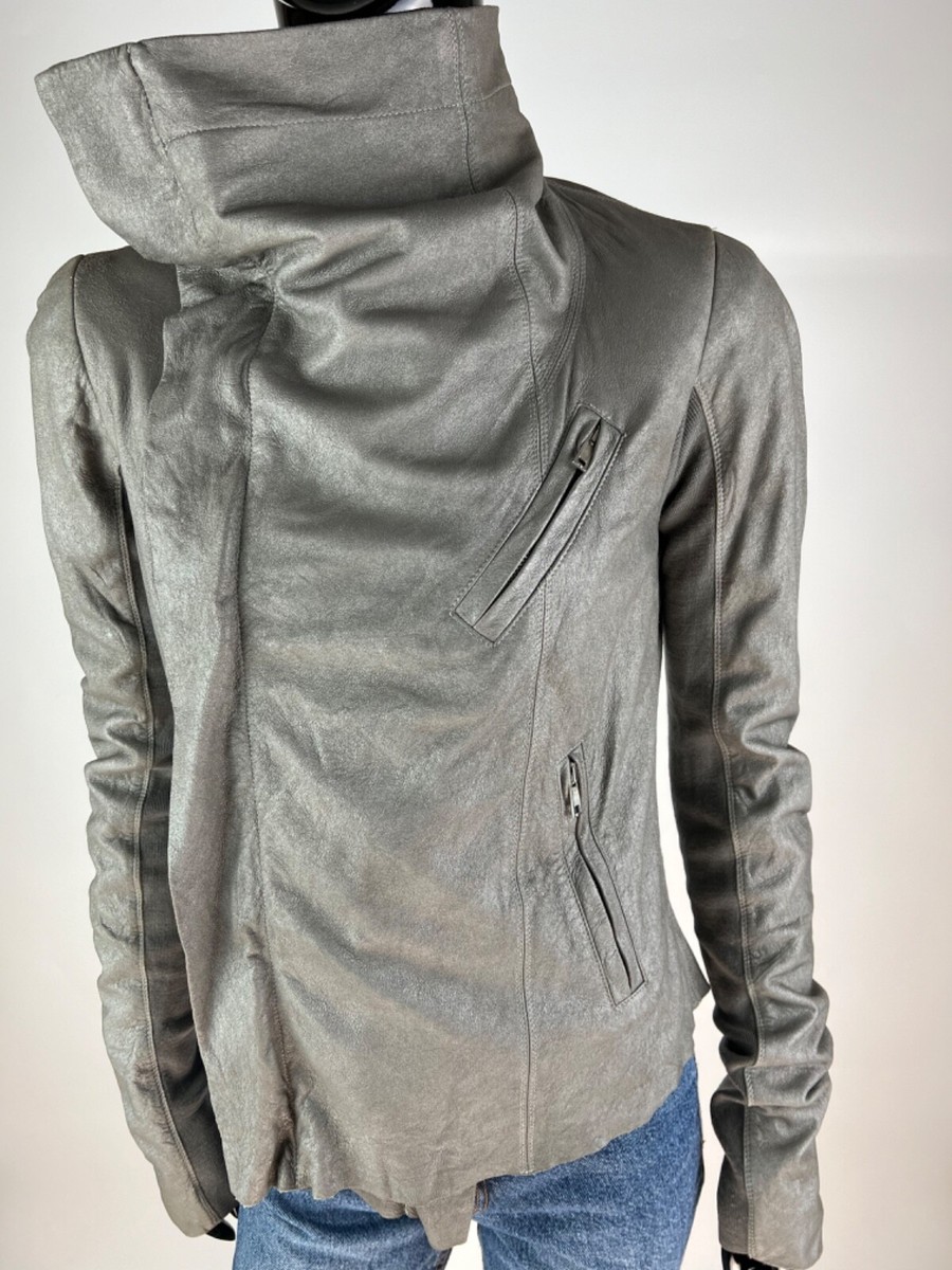 RICK OWENS 定番ライダース　イタリア性　羊革　リブニット+上質レザー❣️ RICK OWENS 定番ライダース イタリア性 羊革 リブニット+上質