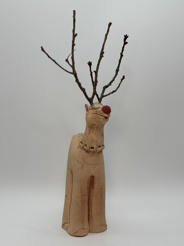 Schlammtupfer Keramik Weihnachten rote Nase Rentier Figur 8" Balsam, NC - Bild 2 von 12