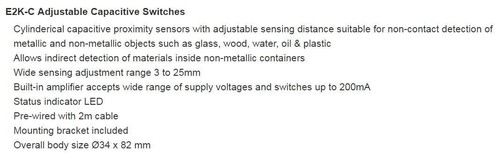 Omron 2M Capacitive Sensor Supply Voltage 90 - 250 V AC - E2K-C25MY1 - Picture 2 of 4
