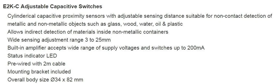 Omron 2M Capacitive Sensor Supply Voltage 90 - 250 V AC - E2K-C25MY1 - Image 2 of 4