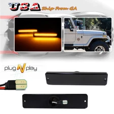 Smoked Front Amber LED Side Marker Light Turn Signal For 1987-1995 Jeep Wrangler