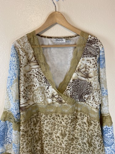 Vintage Selene 1X y2k Top Blouse Lace Leopard Chiffon 90's Fairy Whimsy Goth Emo - Picture 2 of 5