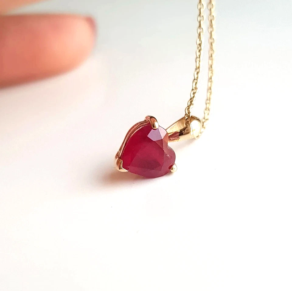 Heart Shape Red Ruby Pendant Gold Plated 925 Silver Dainty Jewelry Gift For Love - Image 2 of 4