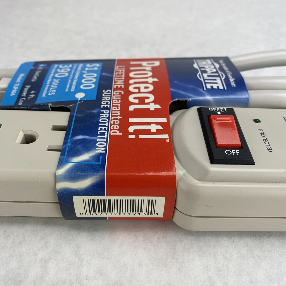 TrippLite TLP404 4 Outlet 390J Surge Protector 4ft Power Strip - Image 2 of 4