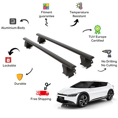 Bare Roof Rack Cross Bars Set for KIA EV6 5 Door 21-Up Black