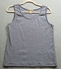 Signature Studio Tank Top Women’s Large Blue White Striped Sleeveless Scoopneck