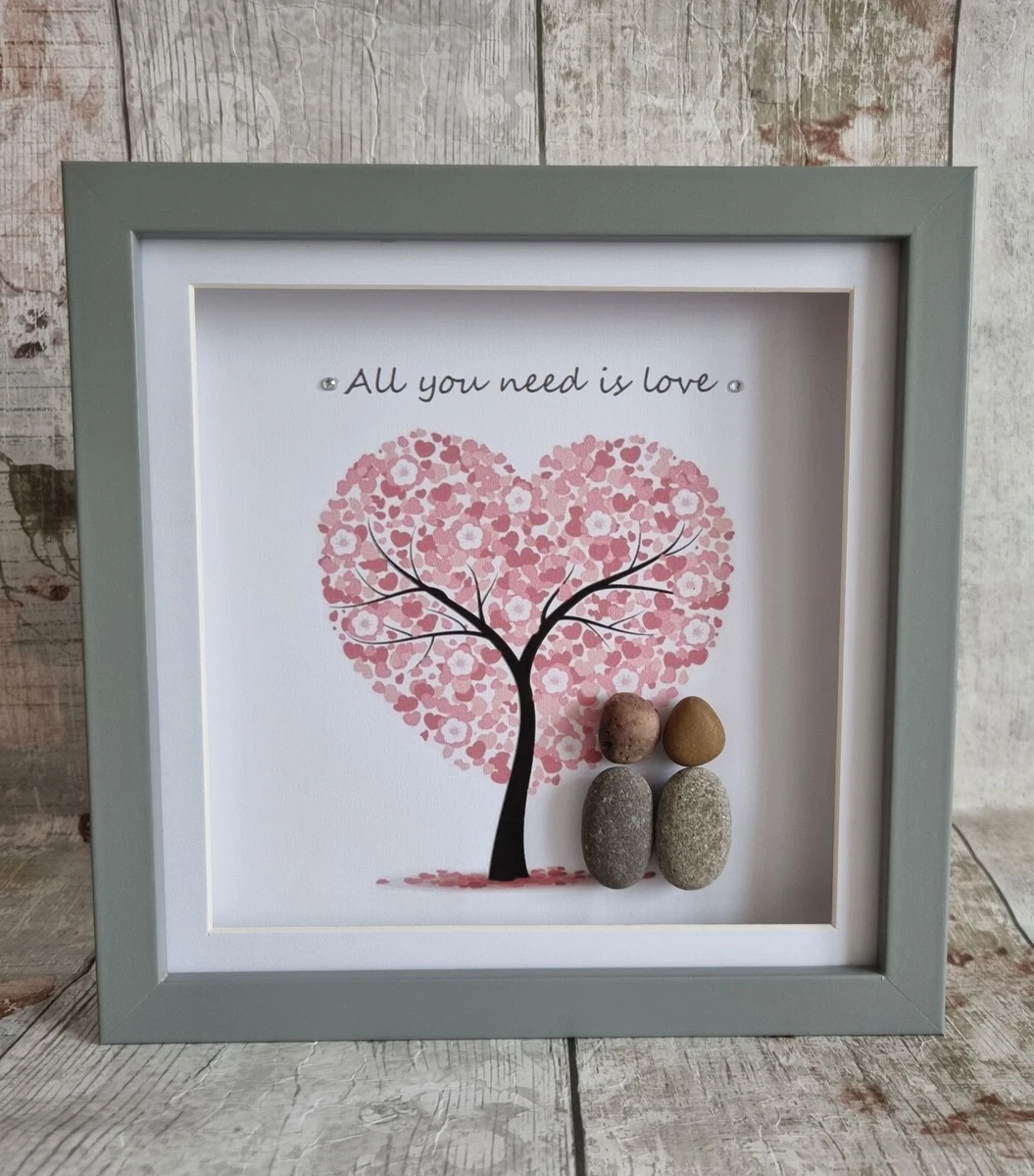 Pebble art couple with dog cheap
