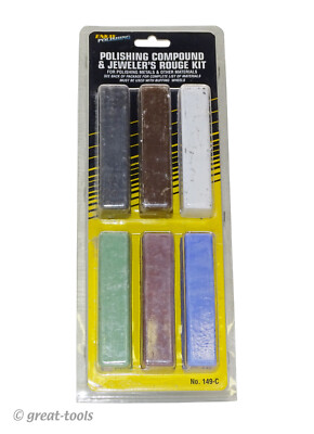 POLISHING COMPOUND KIT, 6-pc set   metal polish   jeweler s rouge   buffer   USA