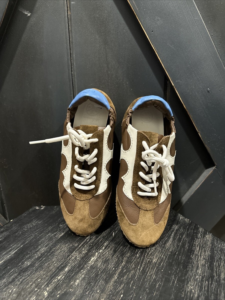 Tory Burch Tory Serif Sneaker Tumbled Leather in Brown