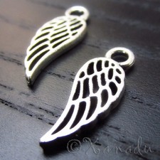 Angel Wing Wholesale Antiqued Silver Plated Charms C7894 - 20, 50 Or 100PCs