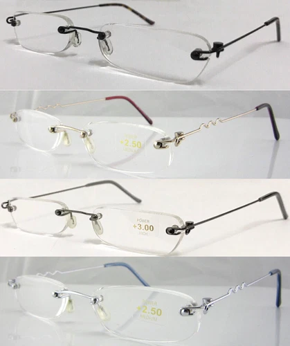 Superb Thin Lightweight Rimless Slim Reading Glasses Flexible Steel Arms L64