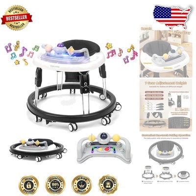 Foldable Baby Walker with Music, Lights & 7-Speed Height Adjustment for 6-12M
