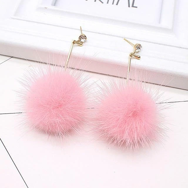 Fluffy ball earrings sale