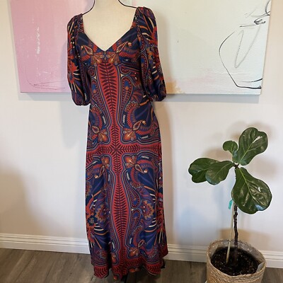Farm Rio Anthropologie Macaw Arabesque Midi Dress Puffed Sleeves Boho Sz XS  NWT | eBay