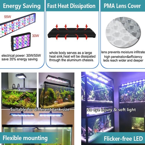 30-140cm Aquarium Light RGB LED Plant Fish Tank Timer Remote Control Sunrise - Picture 4 of 17