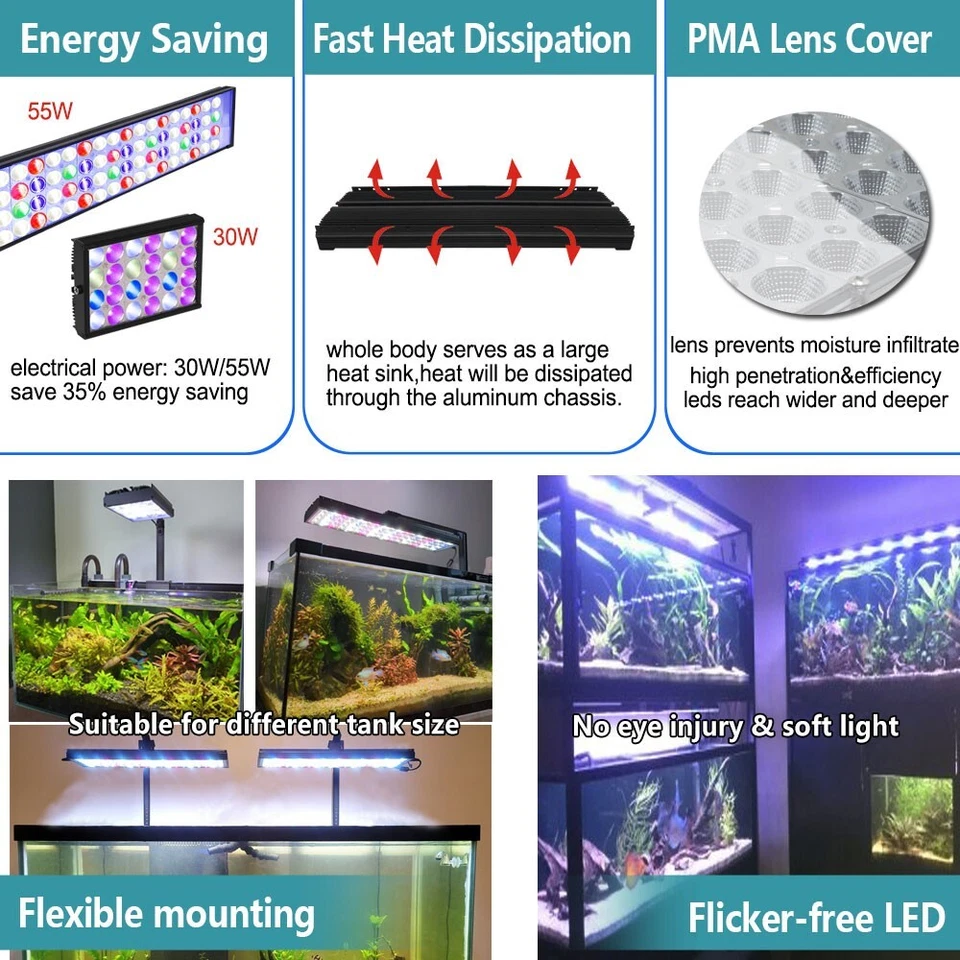 30-140cm Aquarium Light RGB LED Plant Fish Tank Timer Remote Control Sunrise - Image 4 of 4