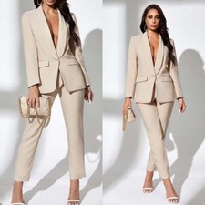 Business Women's Suit Shawl Lapel Single Breasted Office Casual Pants Wear