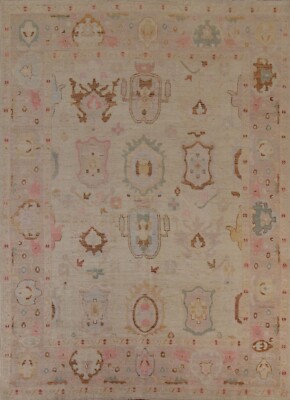 Vegetable Dye Oushak Geometric Turkish Area Rug 8x10 Hand-knotted Wool Carpet