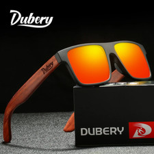 DUBERY Wood Polarised Square Sunglasses Men Women Wooden Temple Driving Glasses