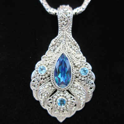 Sarda Sterling Silver Blue Mystic Quartz Swiss Blue & London Blue Topaz Pendant