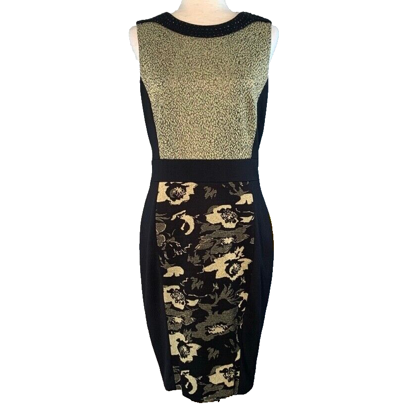 Belle Badgley Mischka black and old gold floral with silver glitter sheath dress | eBay Belle Badgley Mischka black and old gold floral with silver glitter sheath dress | eBay