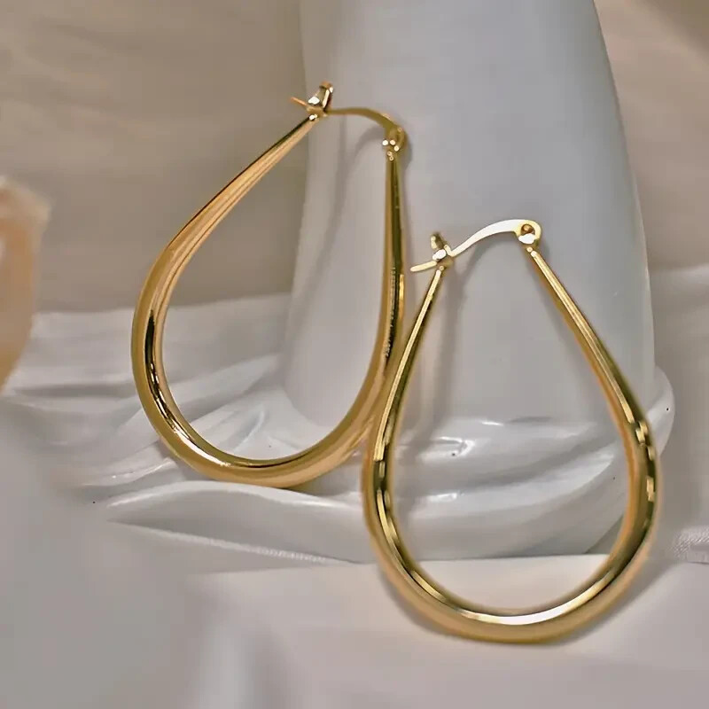 Glossy Hoop Earrings Simple Alloy Plated Jewelry for Daily Wear-3E