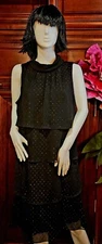 Vtg 90s LBD Wednesday Black Tiered Dress high collar Jessica Howard Flapper