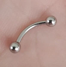 Surgical Steel Curved Barbell 18g 16g 14g 3mm Balls, 6mm 8mm 10mm 12mm Long -USA
