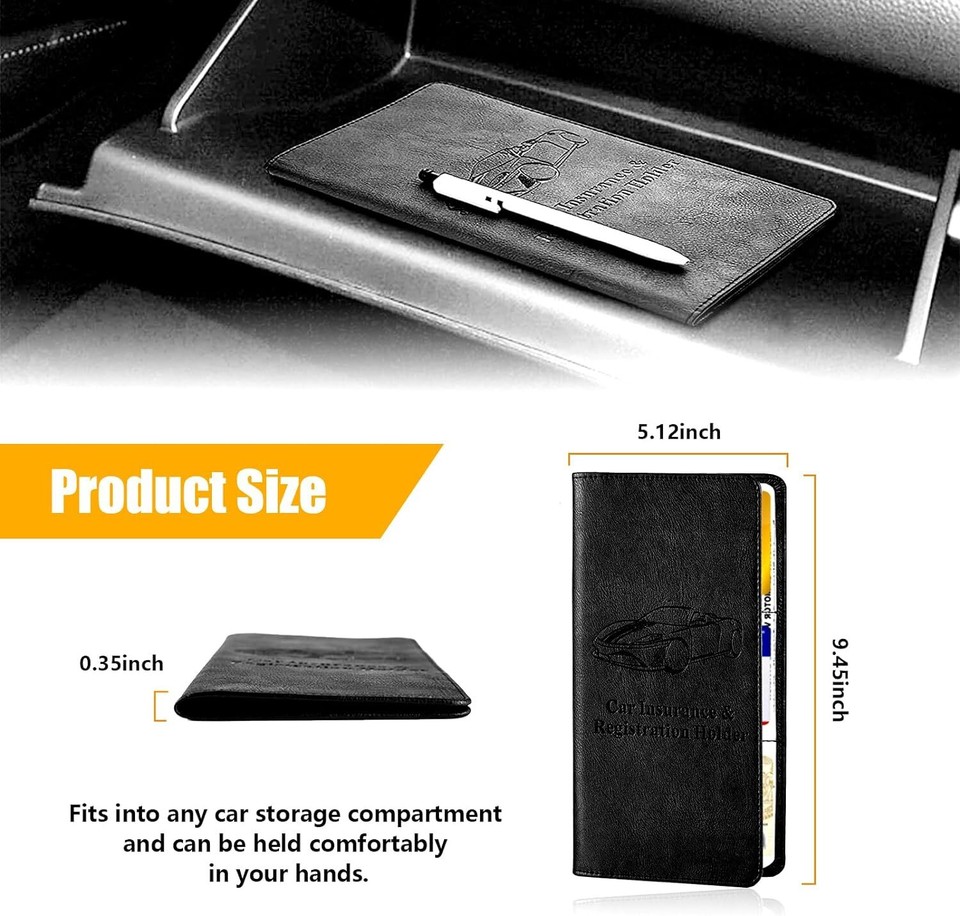 Car Registration and Insurance Holder, Leather Auto Glove Box Organizer ...
