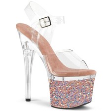 7" Clear Rose Gold Glitter Stripper Heels Stripper Pole Dance Pleaser Shoes