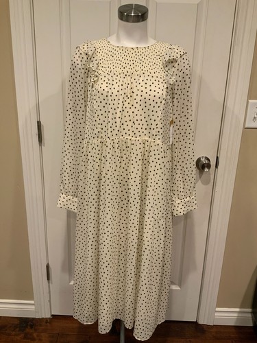 Madewell Cream & Black Polka Dot Ruffled Midi Dress, Size Medium