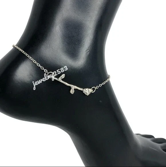 Regalo para mujer tobillera elegante de metal macizo chapada en oro blanco de 8" 14k plateada Foto 4 de 4