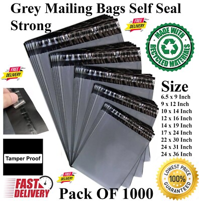 1000 x robuste graue Versandtaschen stark Post Poly Porto selbstklebend 8 Größen