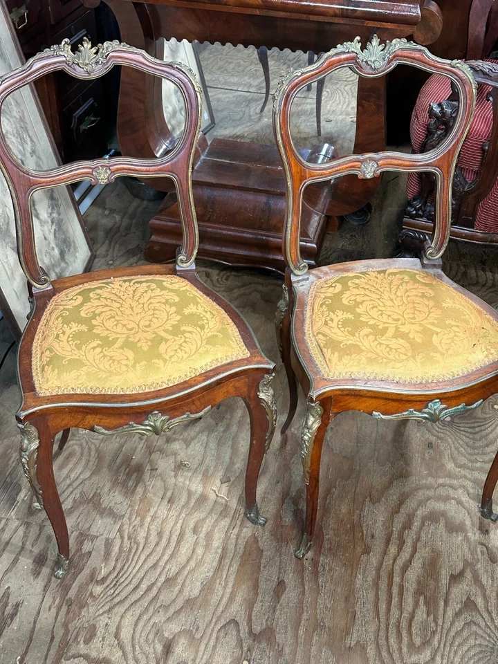 Антикварные бронзовые женские французские стулья ORMOLU ПАЛИСАНДР пара Louis 1880 г. в хорошем состоянии - Изображение 2 из 4