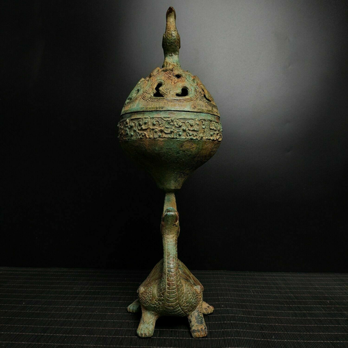 14.6"Old Antique warring states dynasty Bronze ware tortoise bird Incense Burner - Picture 7 of 9
