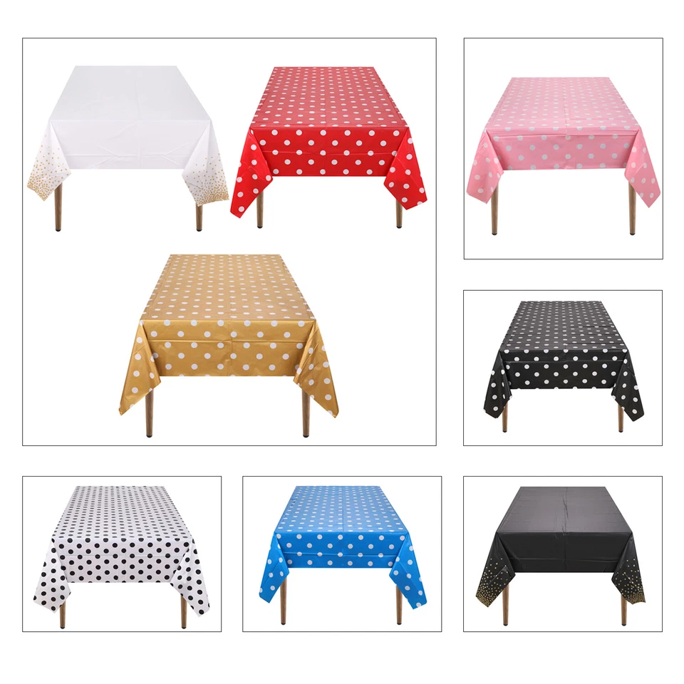 Weddecor PVC Polka Dot Tischdecke Rechteckig 54" x 108" Blau Gold Wischbar - Bild 1 von 1