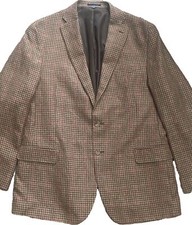 JOS.A.BANK 46 L 1905 Brown Plaid Blazer Suit Jacket Sport Coat Linen Wool EC