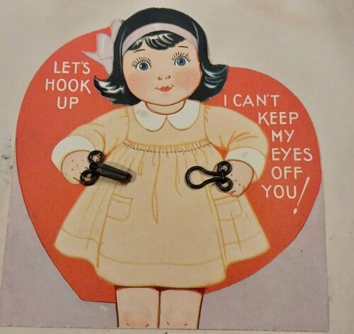 Vintage Hook & Eye Novelty Valentine card c. 1920s FABULOUS**SEE DES V12 - Imagen 1 de 2